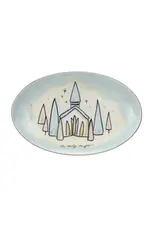 Hand-Painted Stoneware Plate w/ Church & Gold Electroplating XS5243