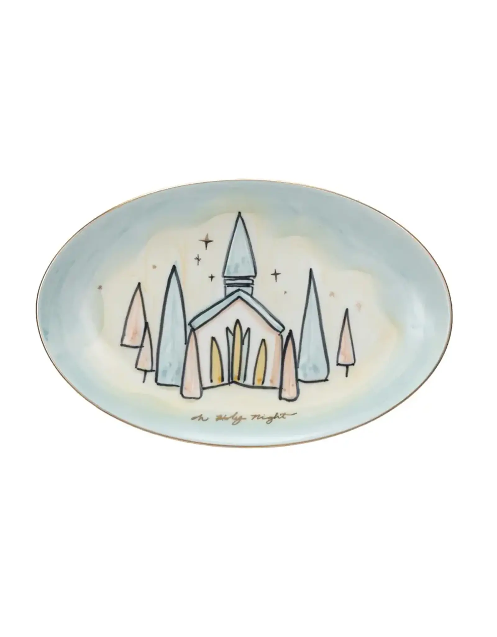 Hand-Painted Stoneware Plate w/ Church & Gold Electroplating XS5243