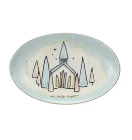 Hand-Painted Stoneware Plate w/ Church & Gold Electroplating XS5243