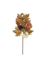 42295A 24 Inch Fall Leaf & Berry Stem w/White Pumpkin