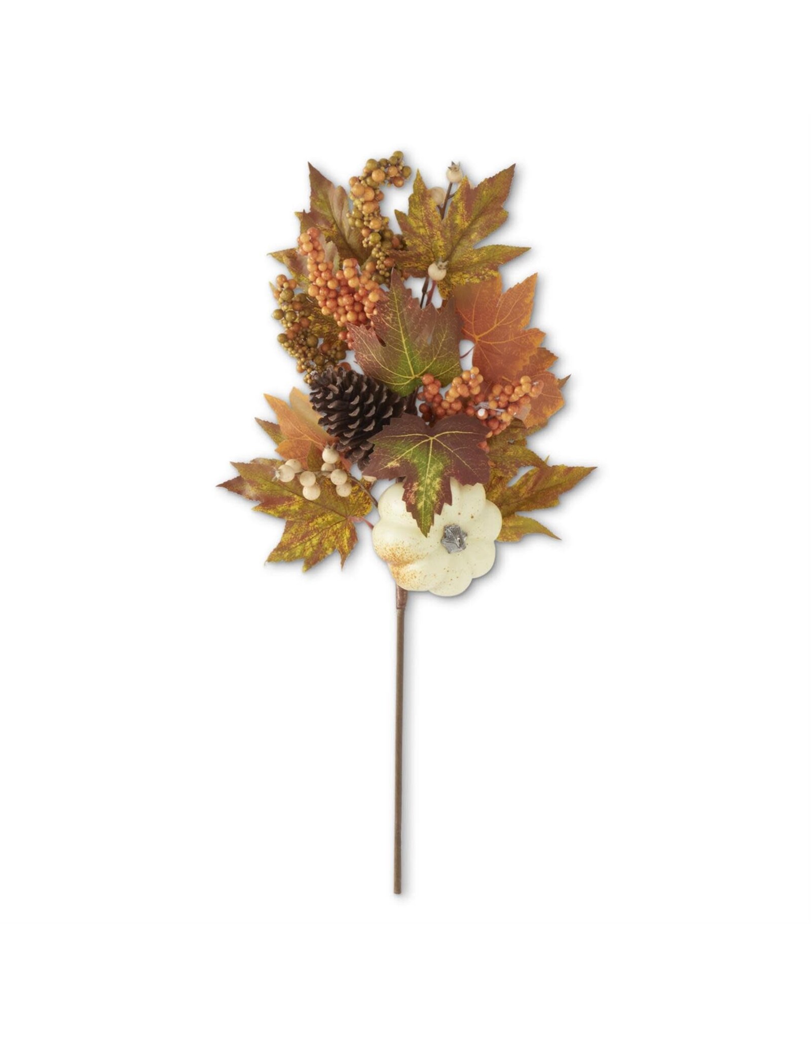 42295A 24 Inch Fall Leaf & Berry Stem w/White Pumpkin