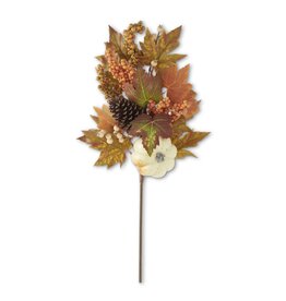 42295A 24 Inch Fall Leaf & Berry Stem w/White Pumpkin