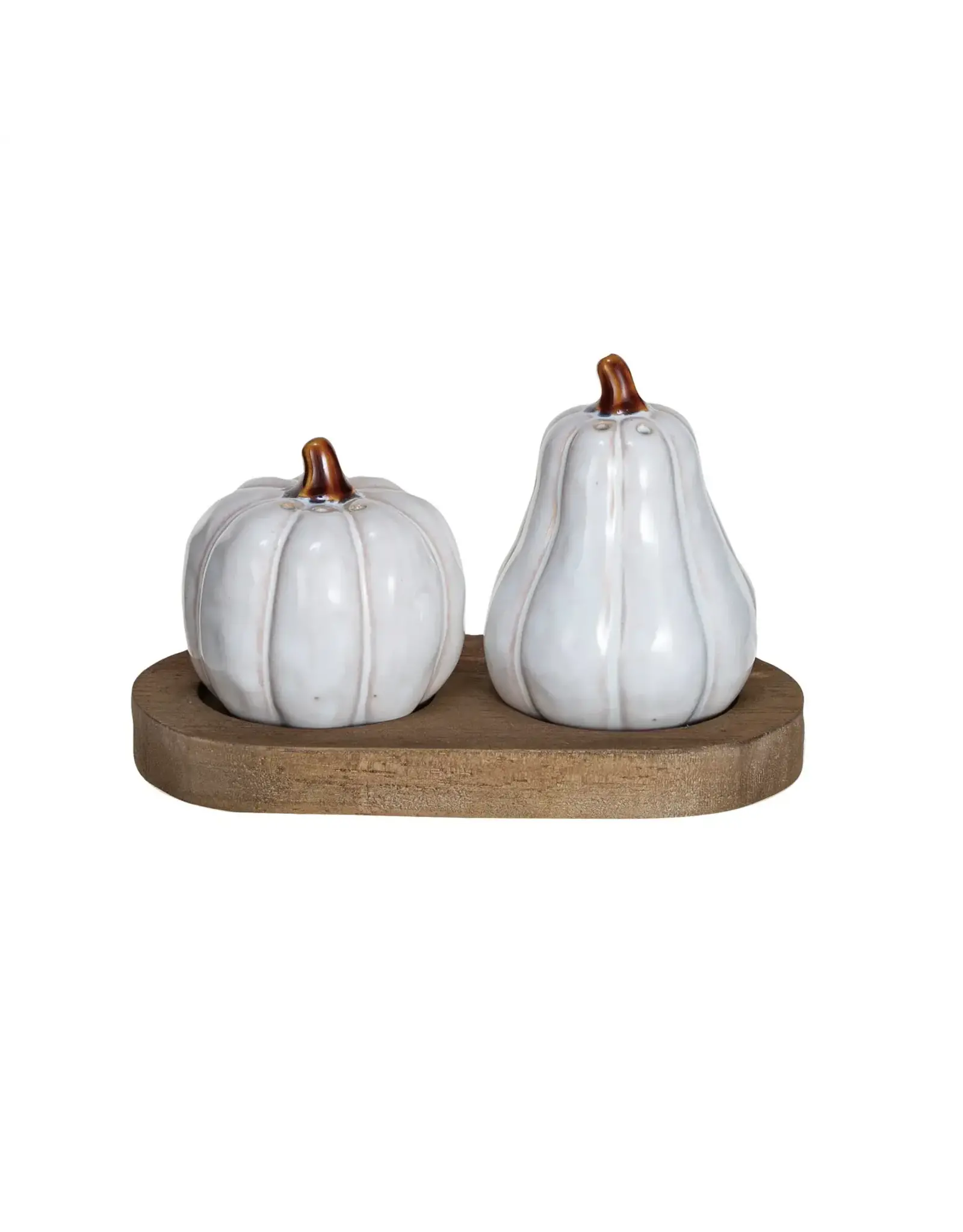 Stoneware Salt & Pepper Shakers w/ Wood Tray, Set of 3 CF3900