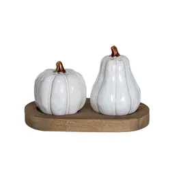 Stoneware Salt & Pepper Shakers w/ Wood Tray, Set of 3 CF3900