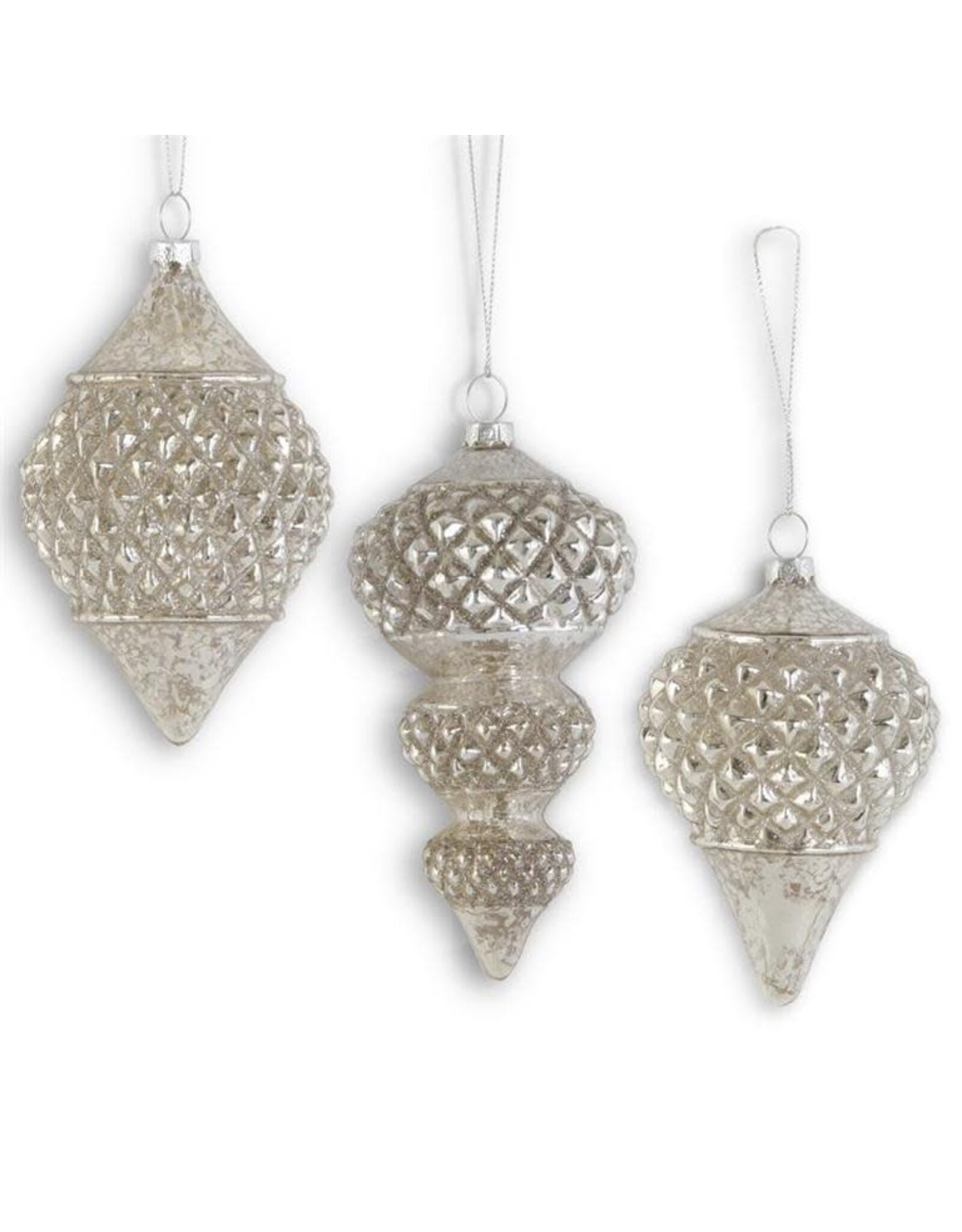 Assorted 6 Inch Glittered Silver Mercury Glass 54753B
