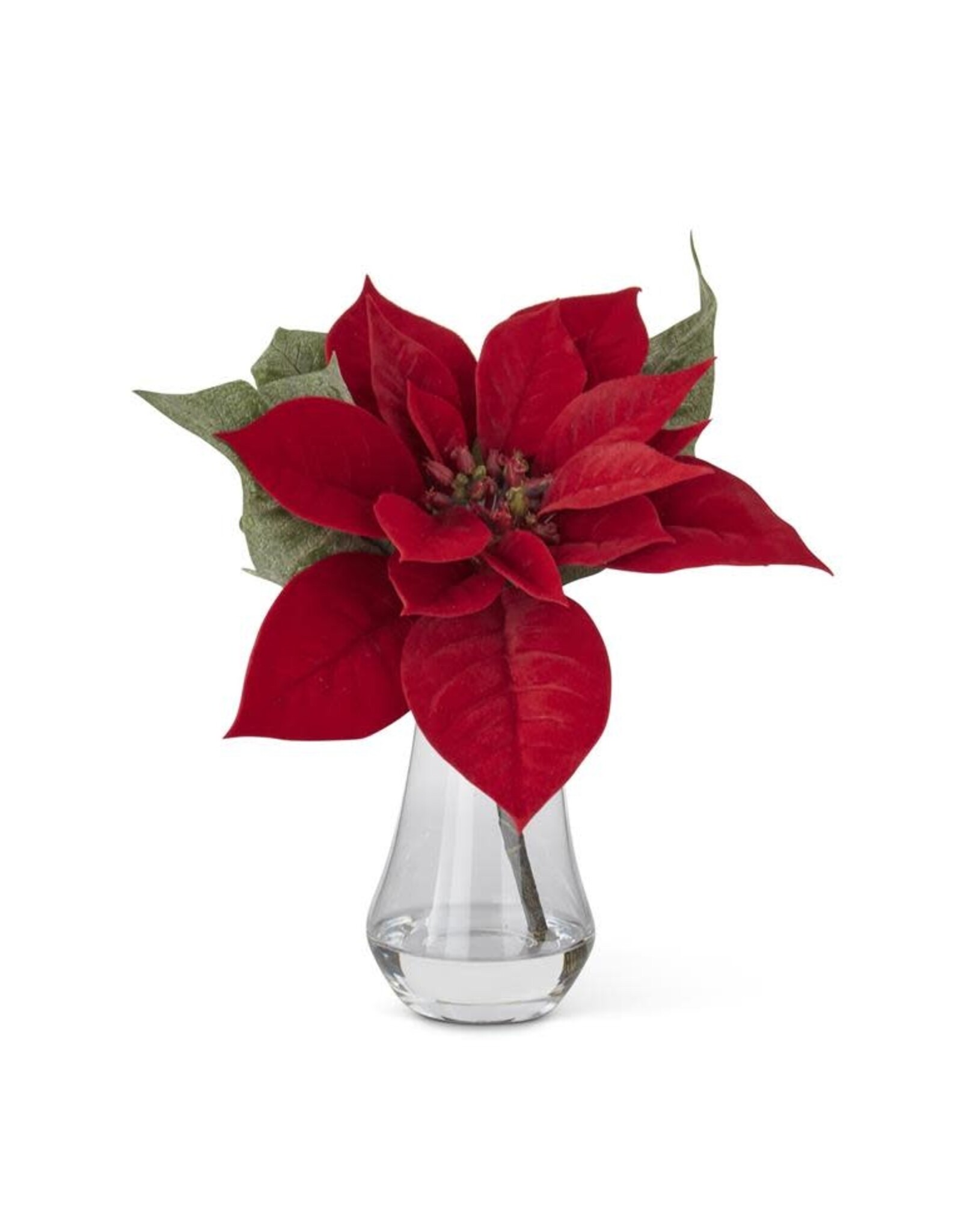 10 Inch Poinsettia in Clear Glass Vase 54767E