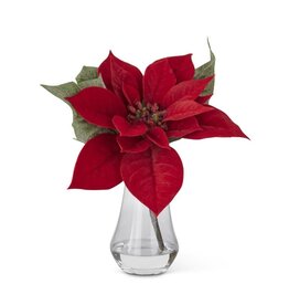 10 Inch Poinsettia in Clear Glass Vase 54767E
