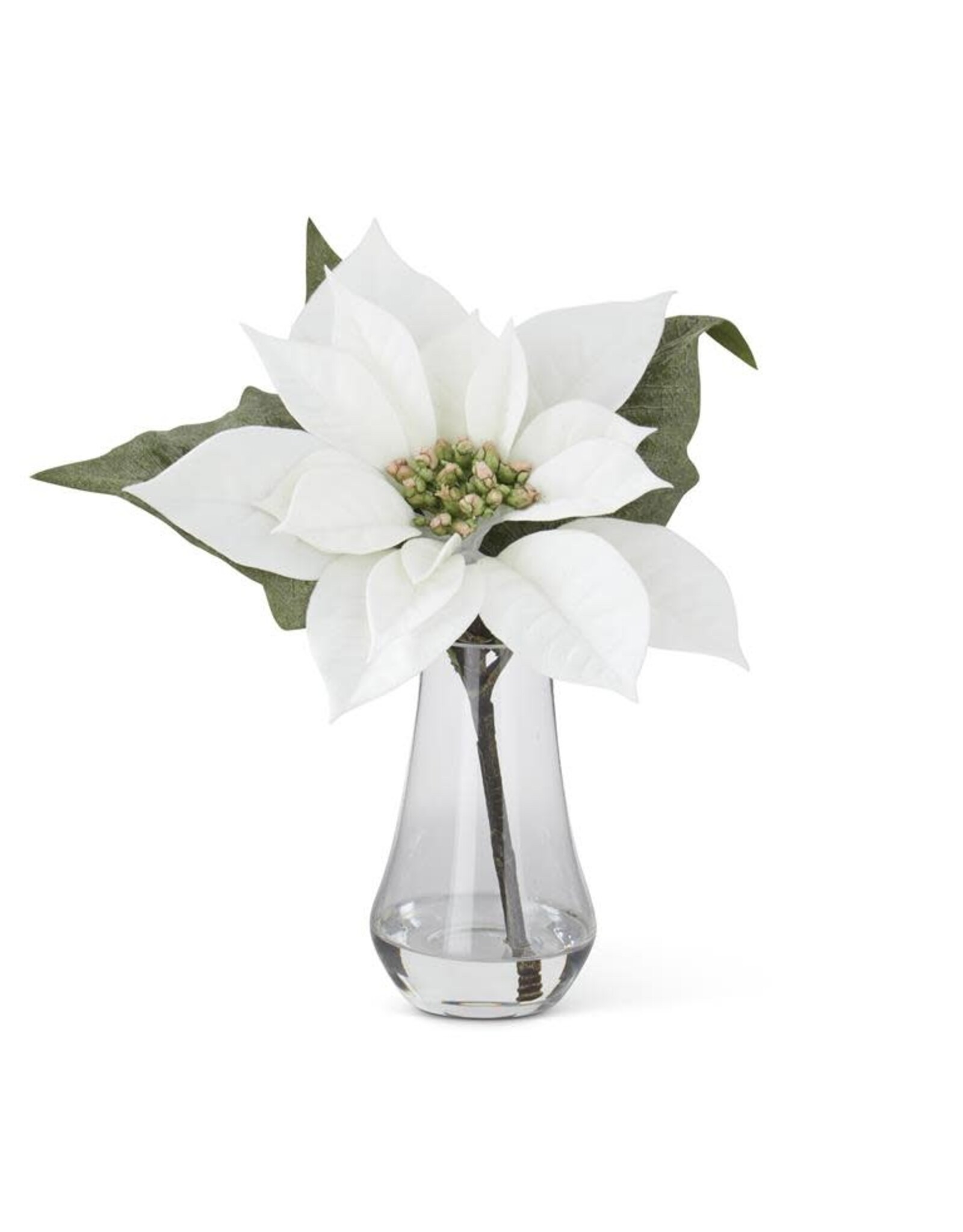 10 Inch Poinsettia in Clear Glass Vase 54767E