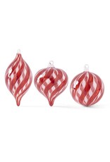 Transparent Red & Clear Glass Swirled  Ornament 3 Styles, Each 55228A