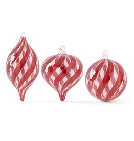 Transparent Red & Clear Glass Swirled  Ornament 3 Styles, Each 55228A