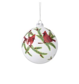 5.25 Inch Glittered White Round Glass Ornament  55395A