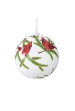 6 Inch Glittered White Round Glass Ornament  55395B