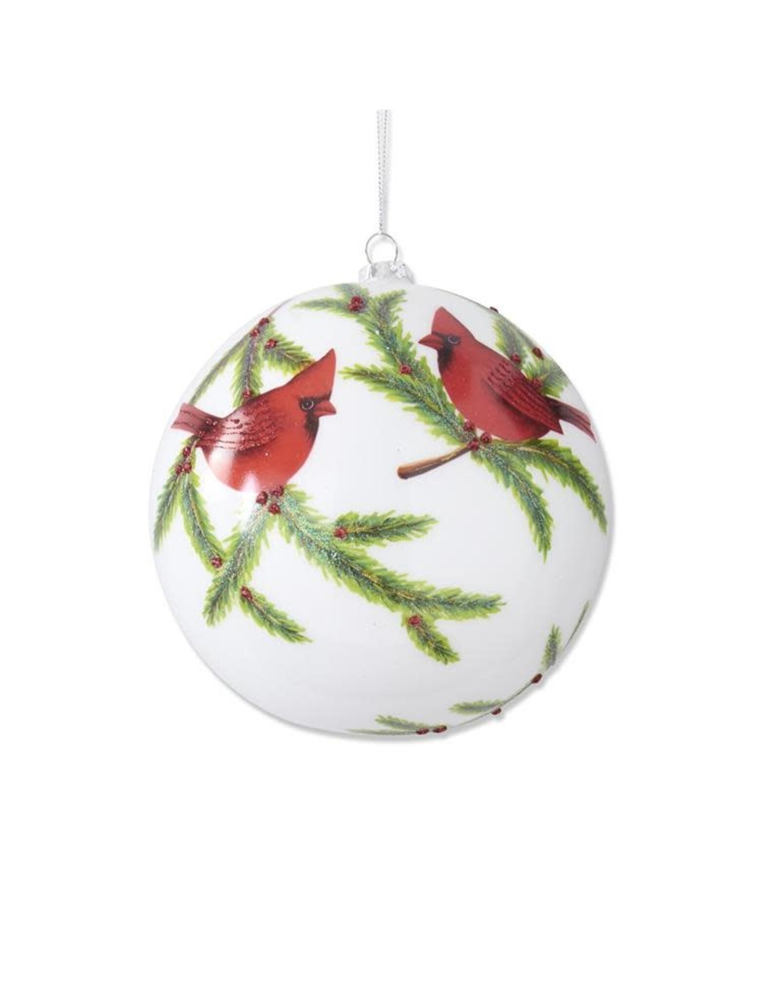 6 Inch Glittered White Round Glass Ornament  55395B