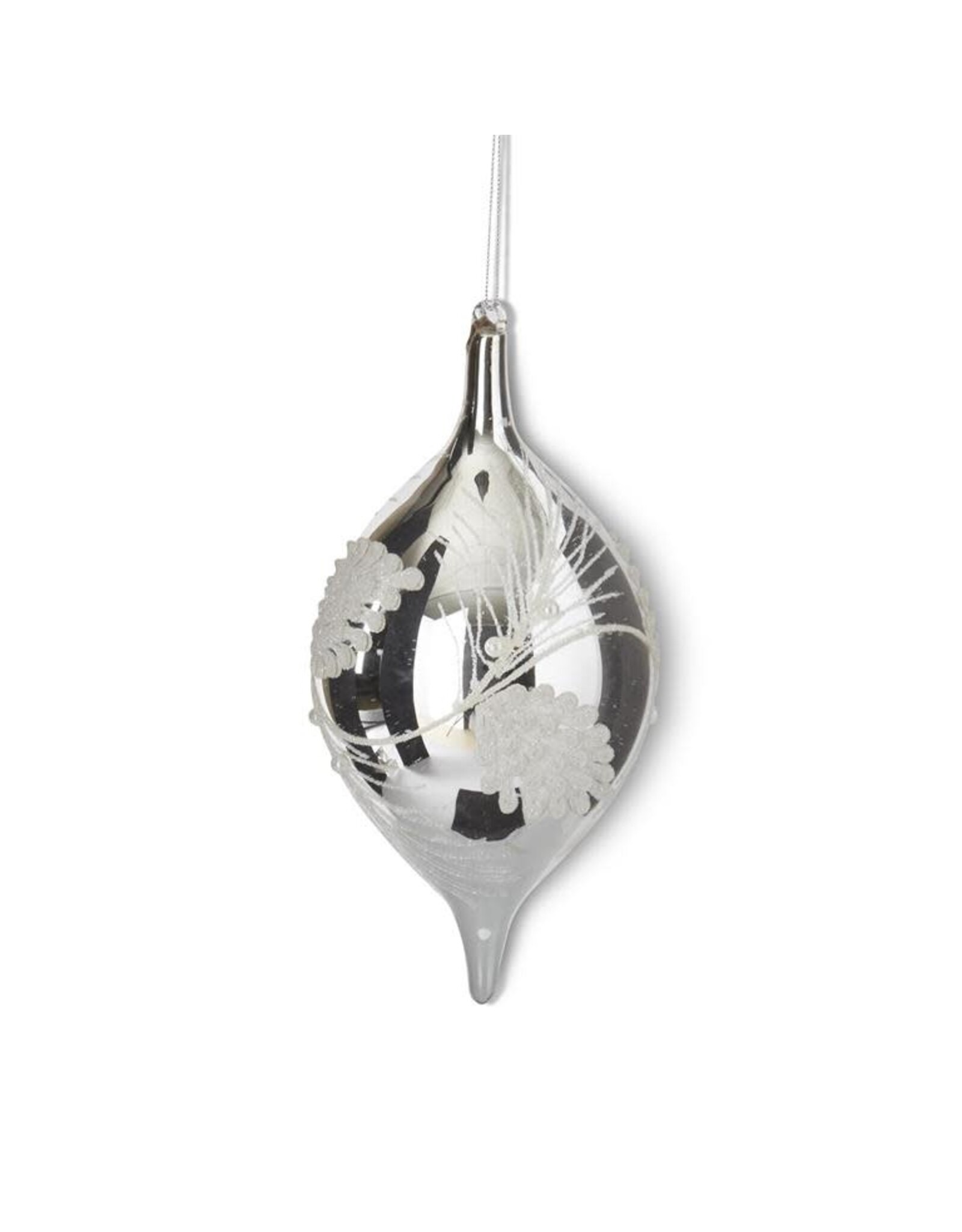10 Inch Silver Glass Holly Finial Ornament w/Wh Beads  55628B