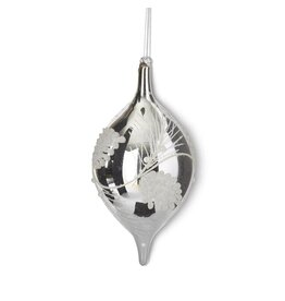10 Inch Silver Glass Holly Finial Ornament w/Wh Beads  55628B