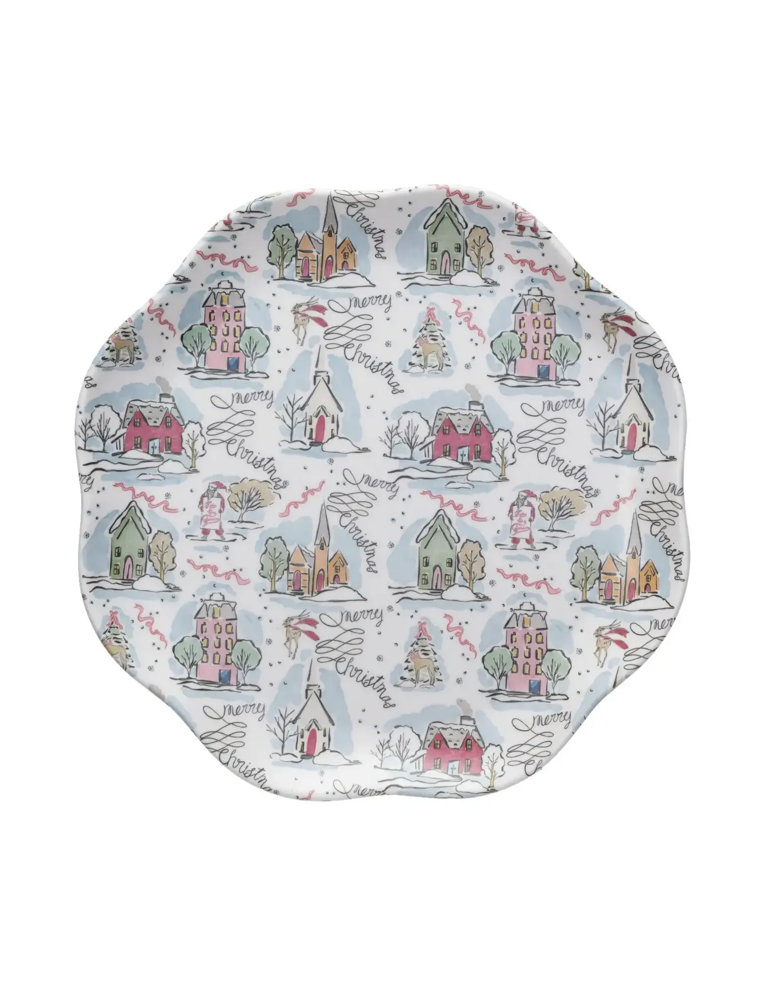 Bamboo Melamine Scalloped Plate w/ Holiday Pattern, Multi Color  XS5847