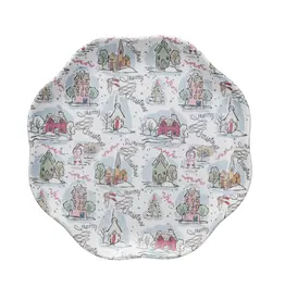 Bamboo Melamine Scalloped Plate w/ Holiday Pattern, Multi Color  XS5847
