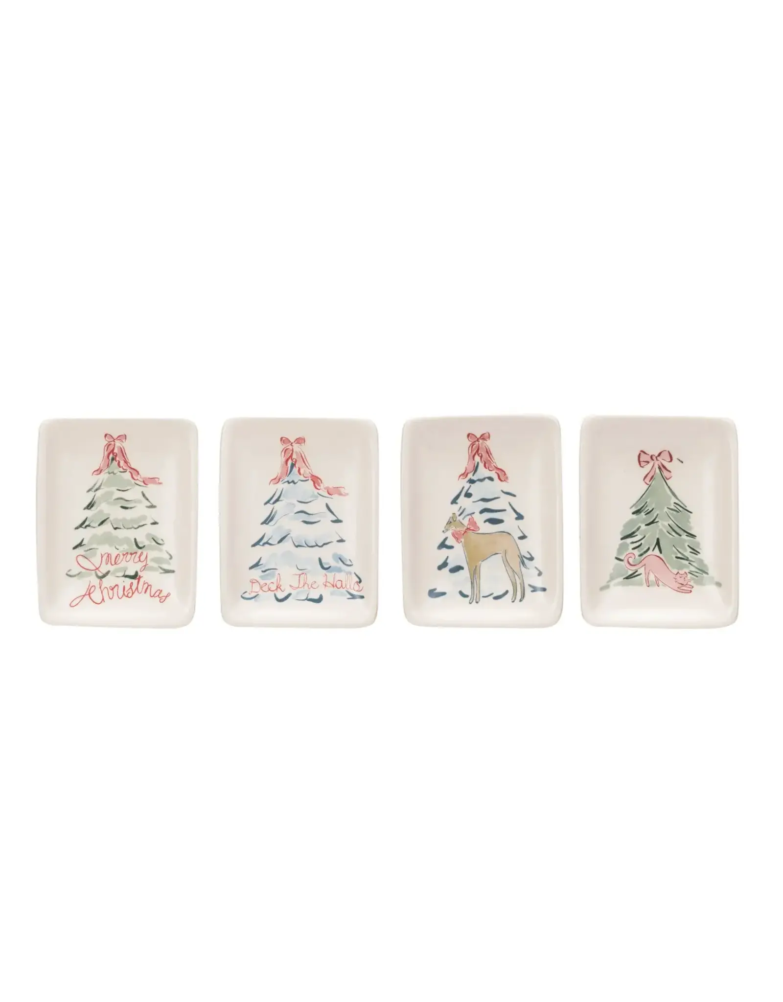 Stoneware Dish w/ Christmas Tree & Animal/Saying, 4 Styles, Each XS6007A