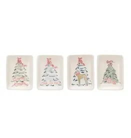 Stoneware Dish w/ Christmas Tree & Animal/Saying, 4 Styles, Each XS6007A