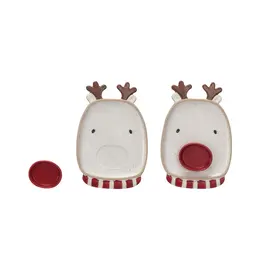 Stoneware Reindeer Shaped Platter w/ Dish, SET/2 XS6030