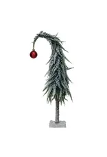 14" Faux Evergreen Tree w/ Red Ball Ornament & MDF Base, Snow Finish, XS6424