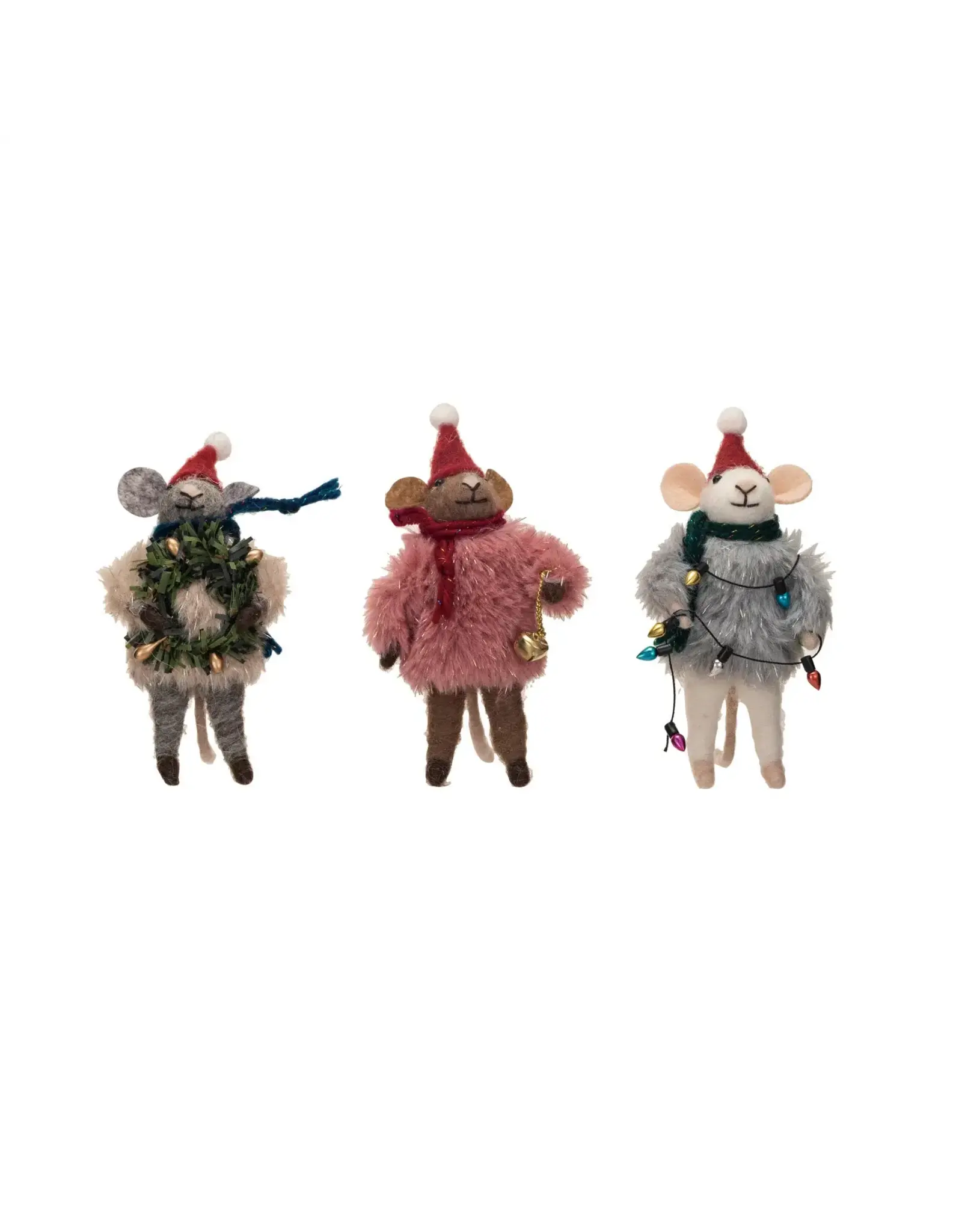 5.5" Wool Felt Mouse w/ Faux Fur Sweater, 3 Styles,  Each  XS6636A