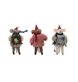 5.5" Wool Felt Mouse w/ Faux Fur Sweater, 3 Styles,  Each  XS6636A