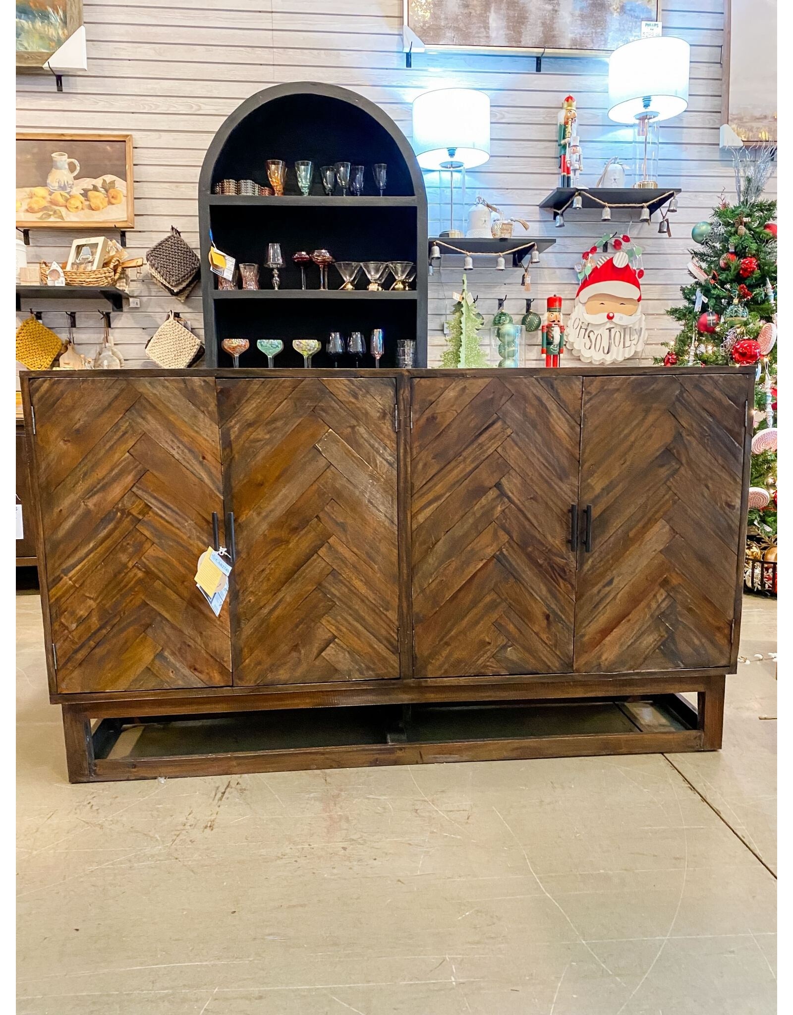 CAB274 Herringbone Credenza 4 Dr 66.1 x 15 x 38.6
