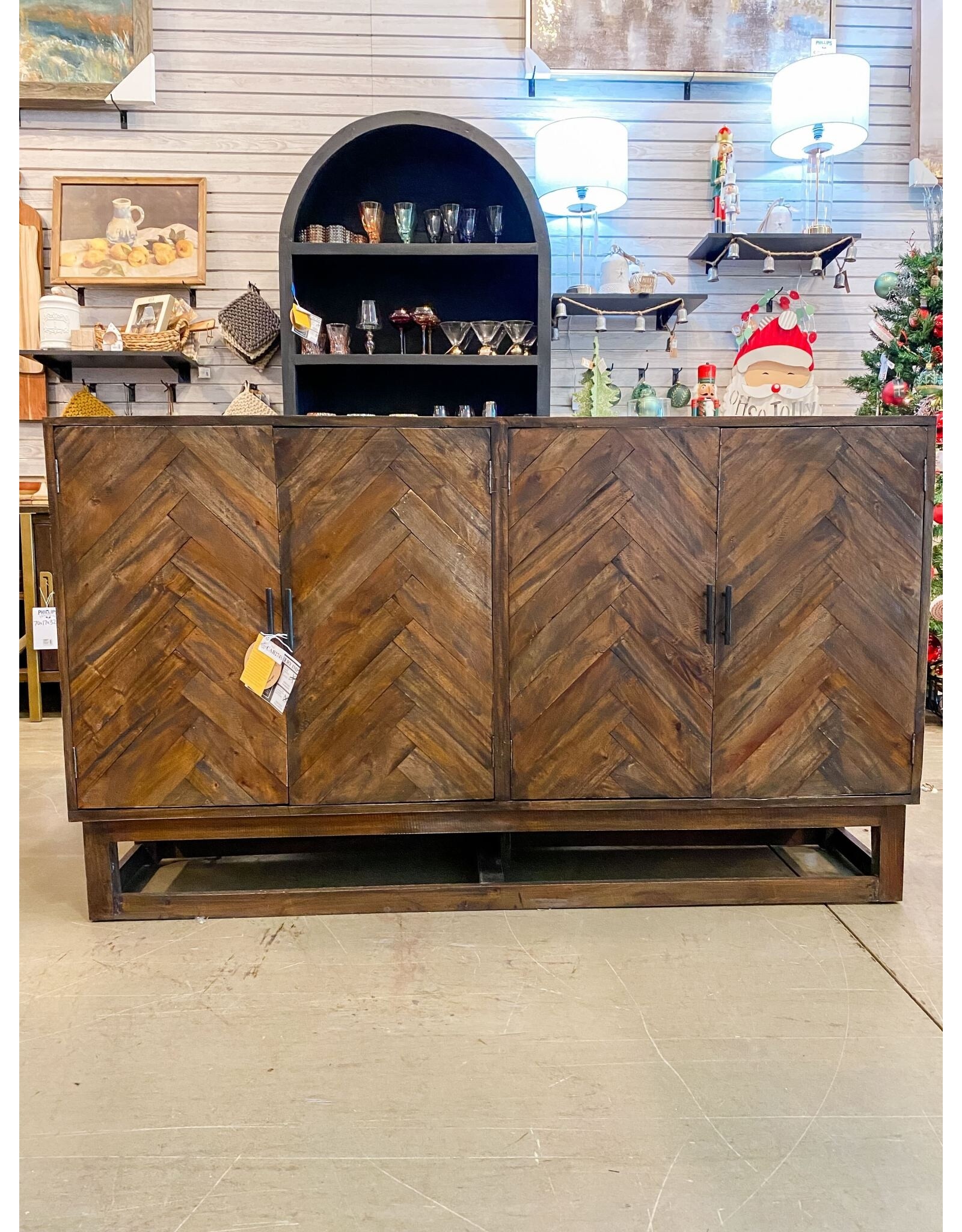 CAB274 Herringbone Credenza 4 Dr 66.1 x 15 x 38.6