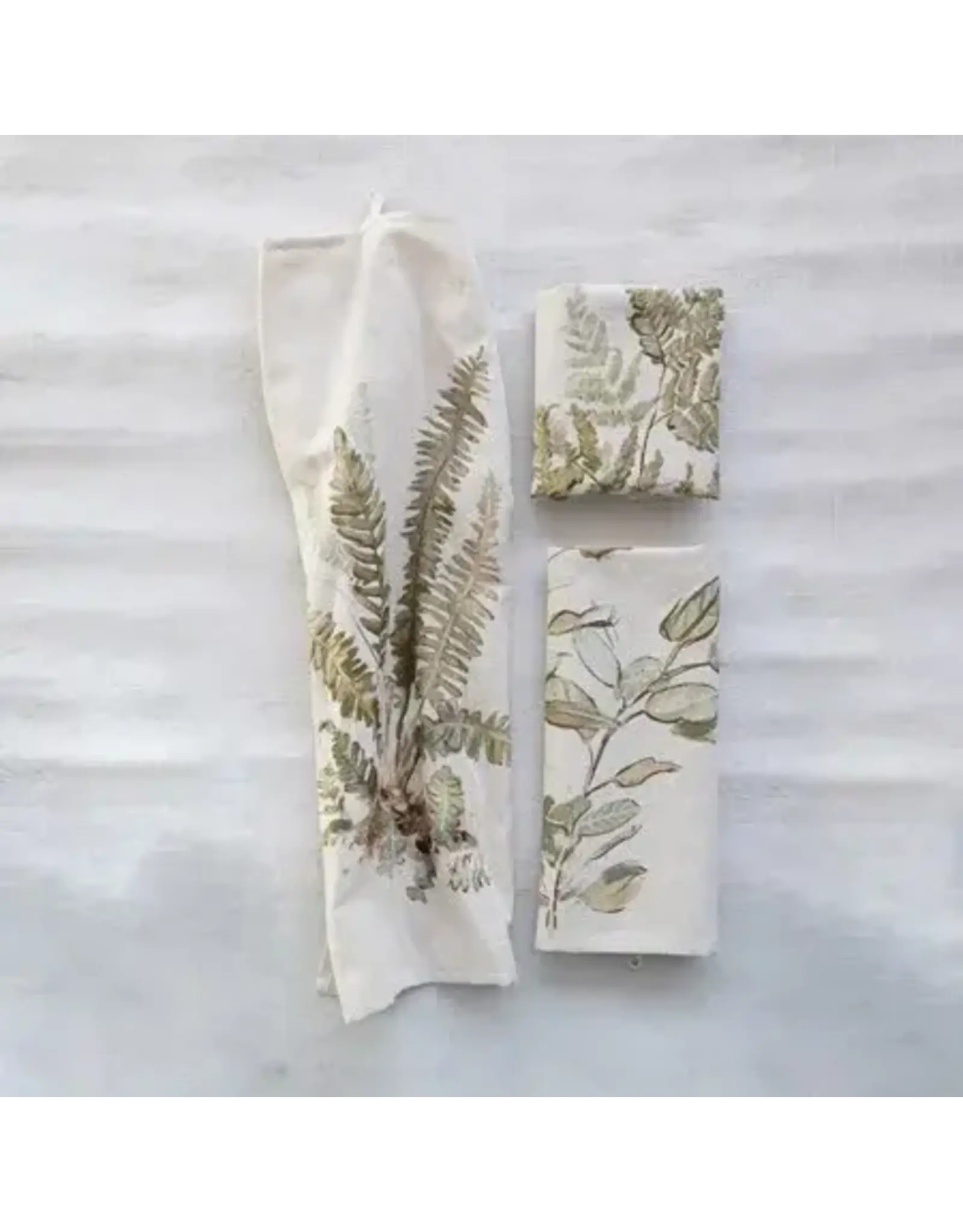Cotton & Linen Printed Tea Towel w/ Botanical Image & Loop, 3 Styles, Each DF6730A