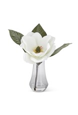 10 Inch White Velvet Magnolia Premade in Clear Vase 53280C-WH