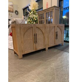 CAB348 Arched Rattan Crdenz 4Rattan dr w/Bar Handles 78x18.8x35.3