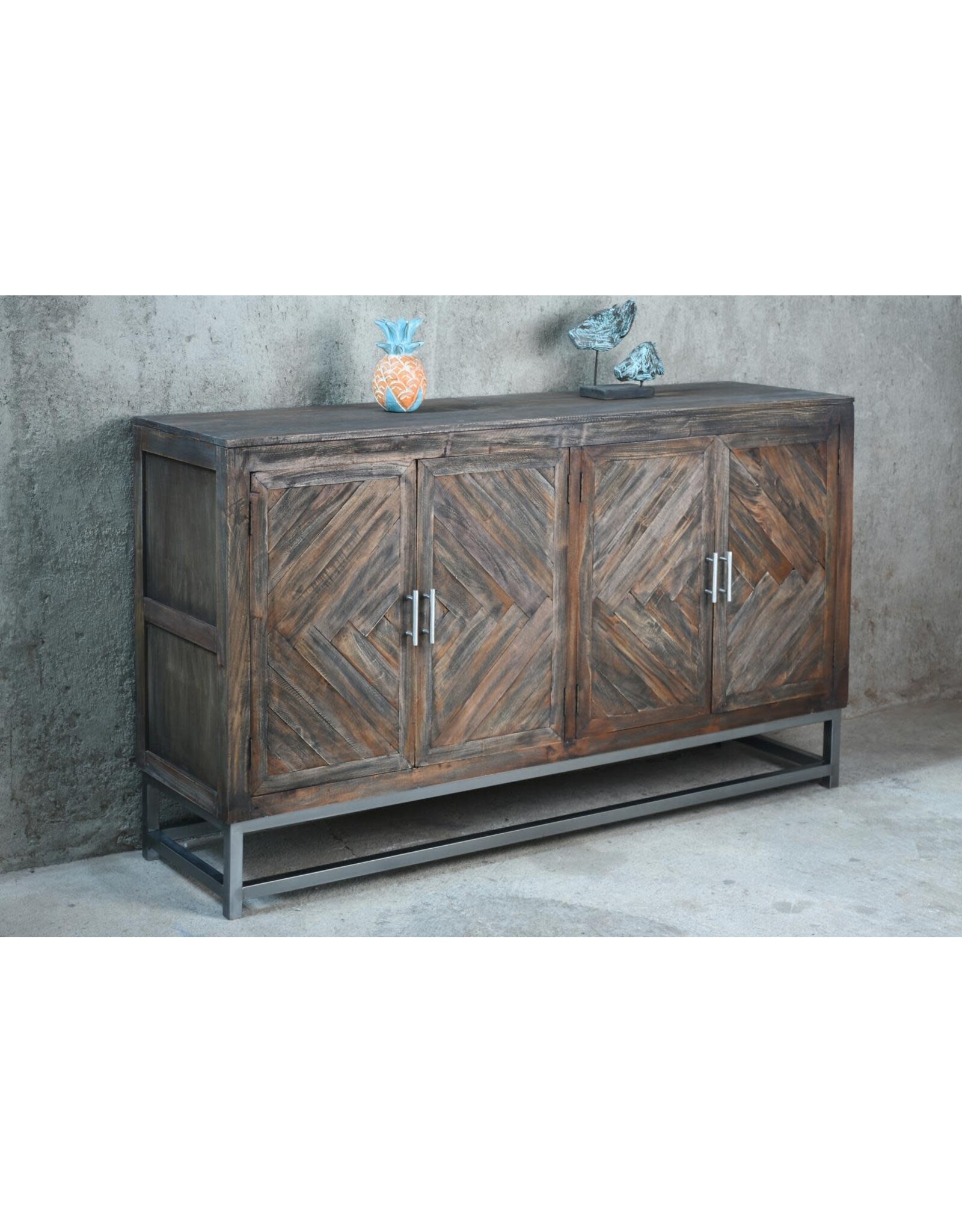 CAB337 Hampshire Sideboard 4Drs Steel Base 66.5x16.8x38.6"H