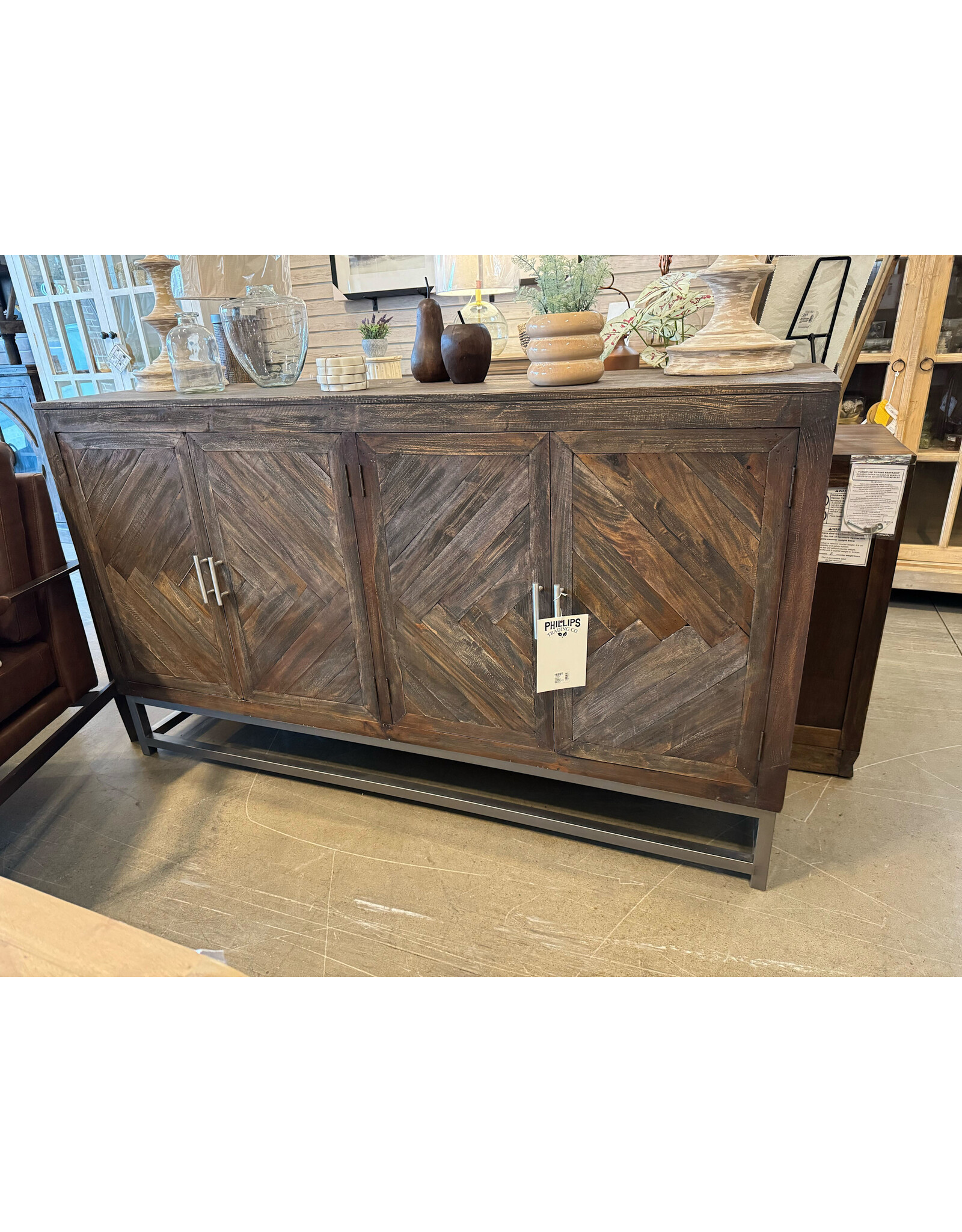 CAB337 Hampshire Sideboard 4Drs Steel Base 66.5x16.8x38.6"H