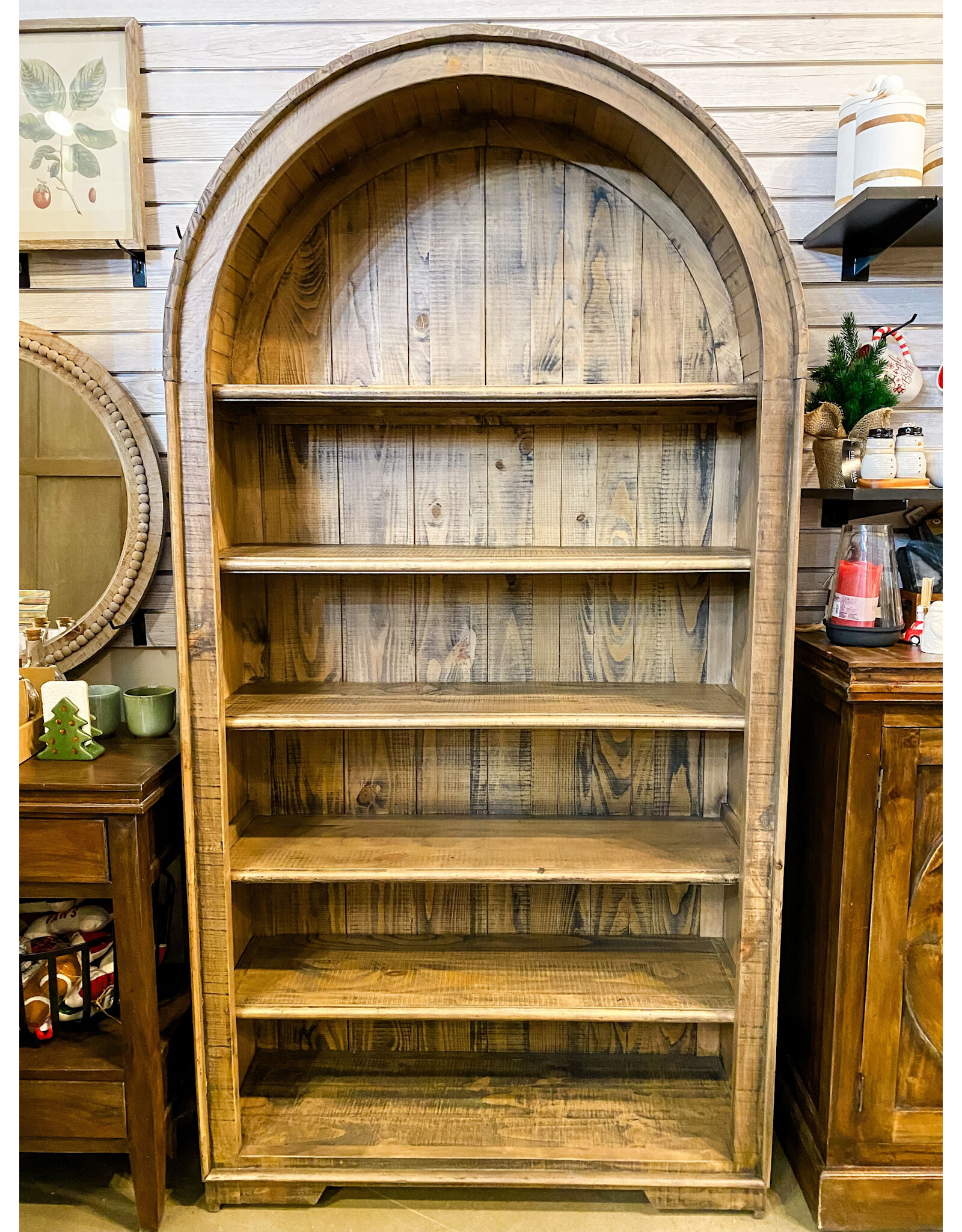 LIB 2301 JULIA ARCH BOOKCASE WARM COFFEE 	38 × 14 × 74 in