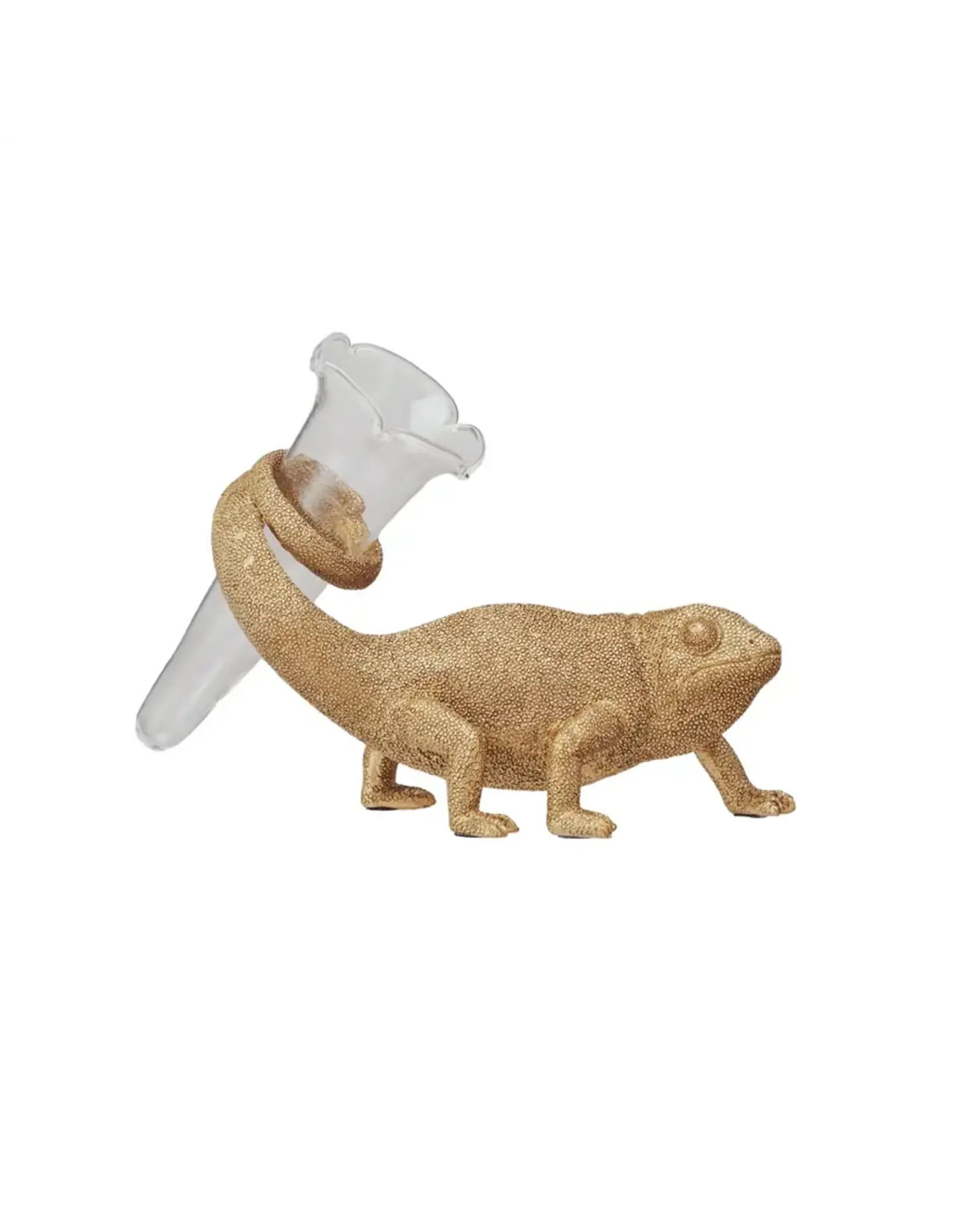 Resin Chameleon w/ Glass Vase, gold Finish DF9782
