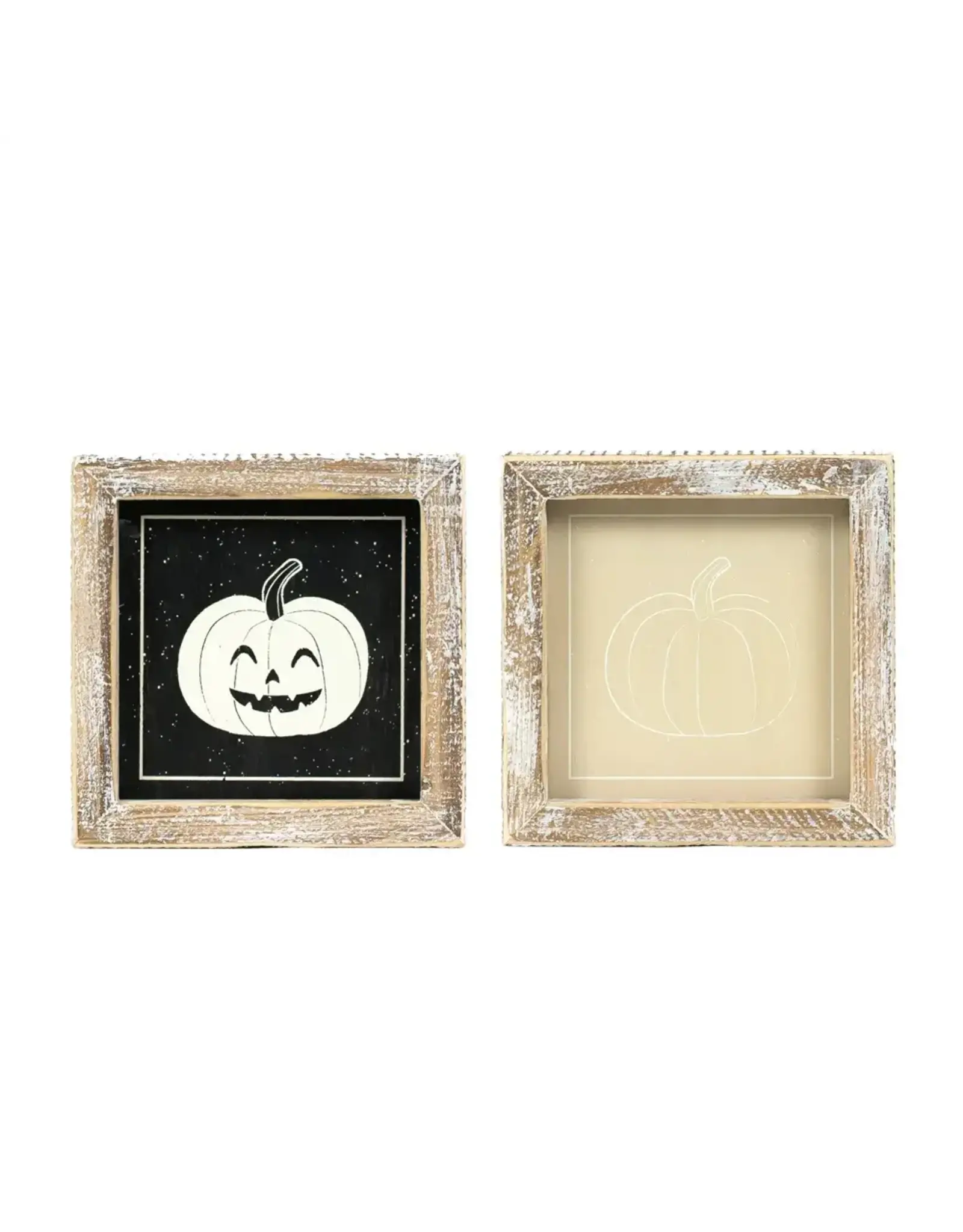 5 x 5 x 1.5" Reversible Wood Frame Sign Pumpkin 50505
