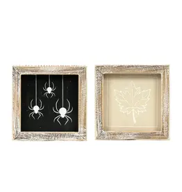 5 x 5 x 1.5" Reversible Wood Frame Sign Spider-Leaf 50503