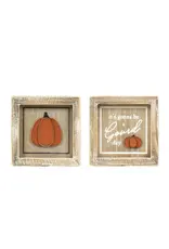 5 x 5 x 1.5" Reversible Wood Frame Sign Pumpkin Color  55289