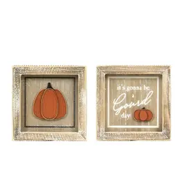 5 x 5 x 1.5" Reversible Wood Frame Sign Pumpkin Color  55289