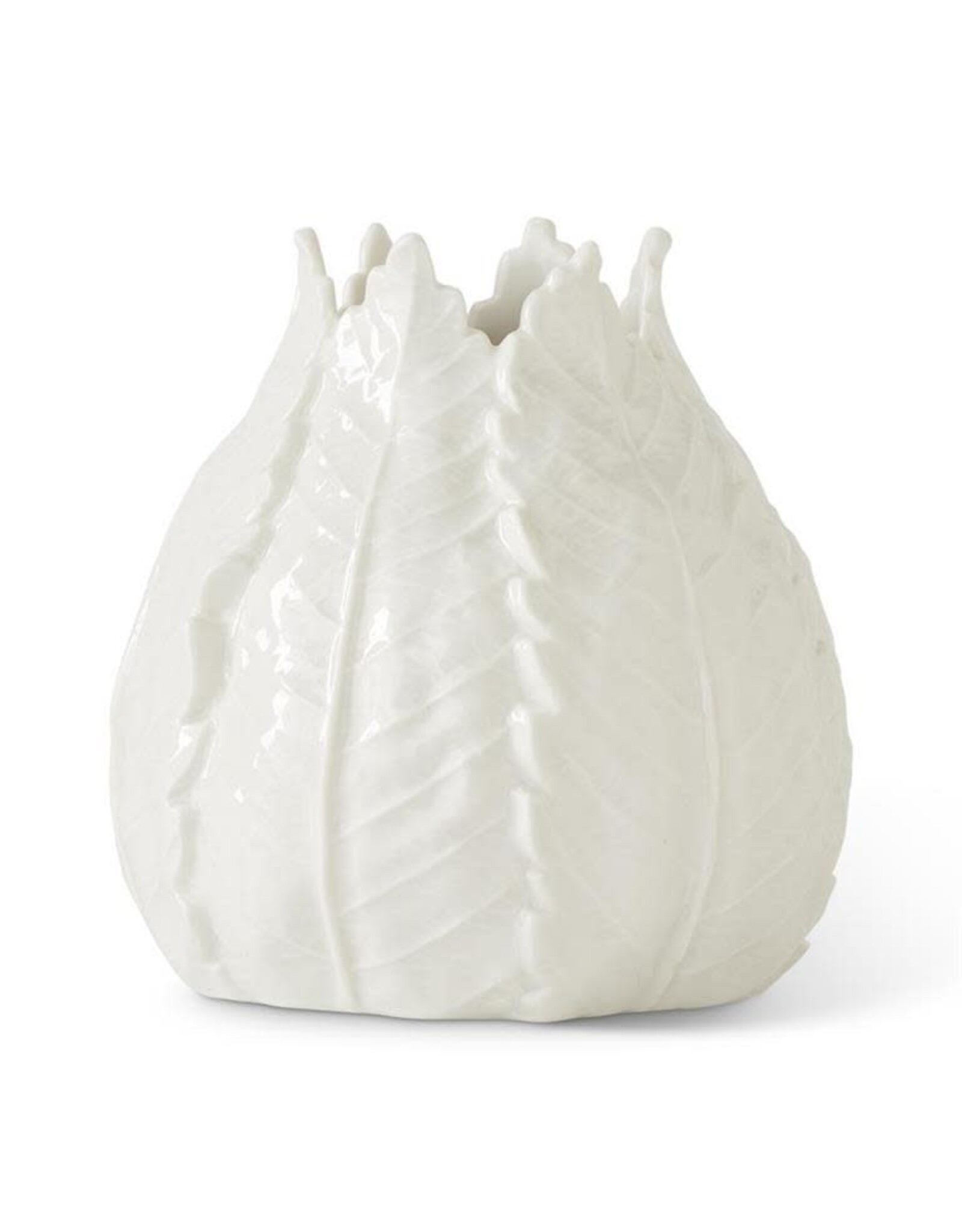 6 Inch White  Ceramic Leaf Vase 16320B