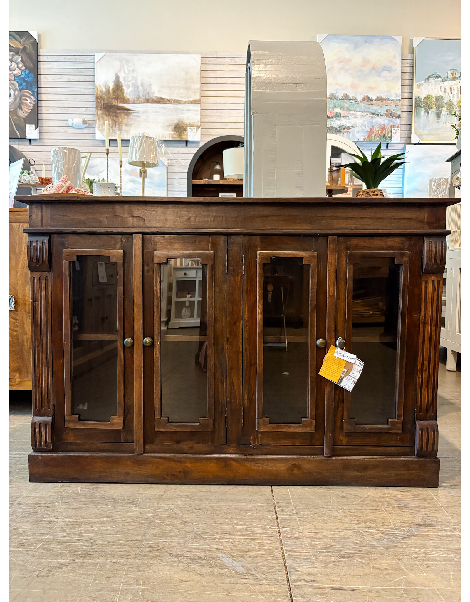 CAB1589 Glazed Credenza 4Glz Panel Doors 54.3x17.3x36.6"H