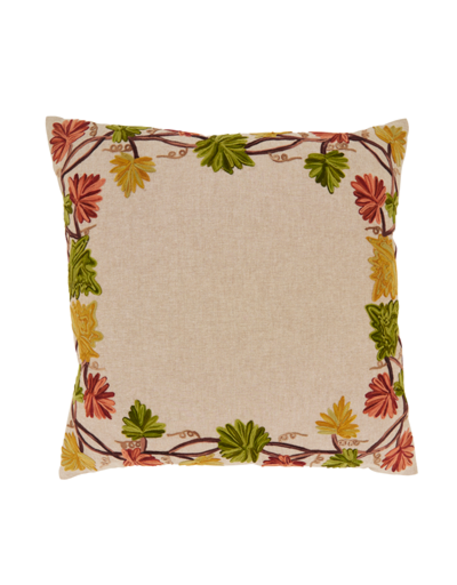 Embroidered Fall Leaf Pillow - Down Filled