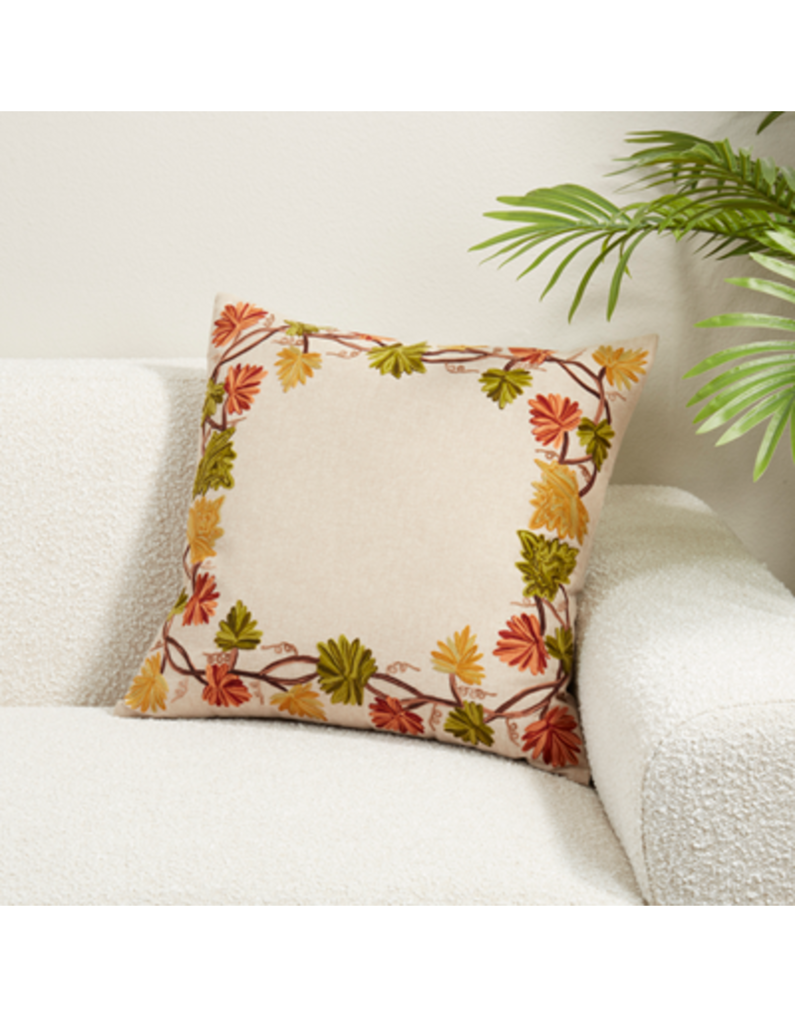 Embroidered Fall Leaf Pillow - Down Filled