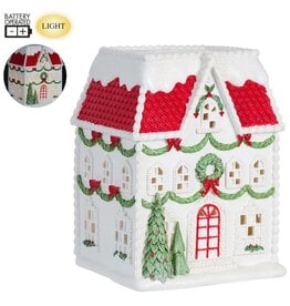 12" Battery Operated Christmas House With Light  XAT629-RE/GR