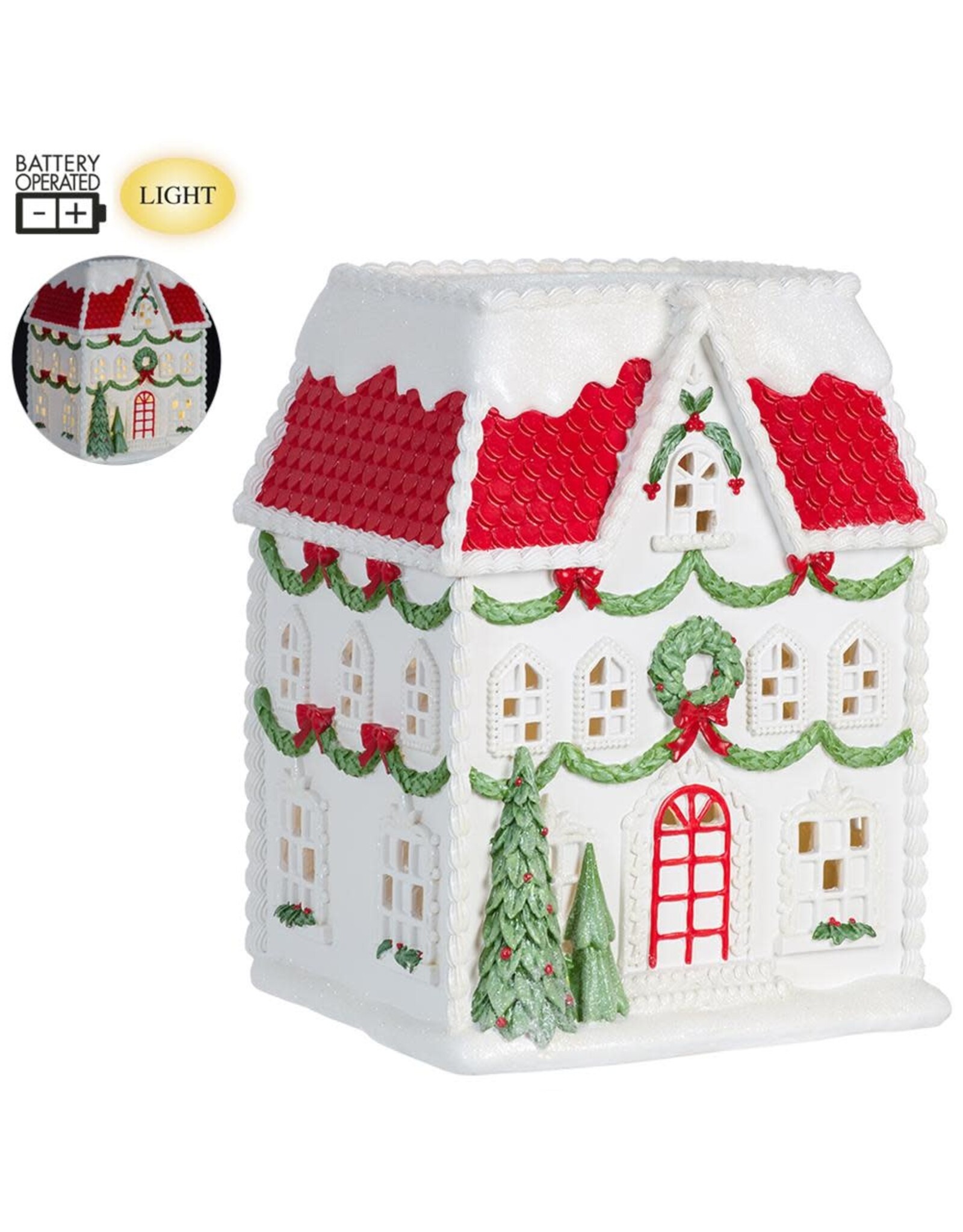 12" Battery Operated Christmas House With Light  XAT629-RE/GR