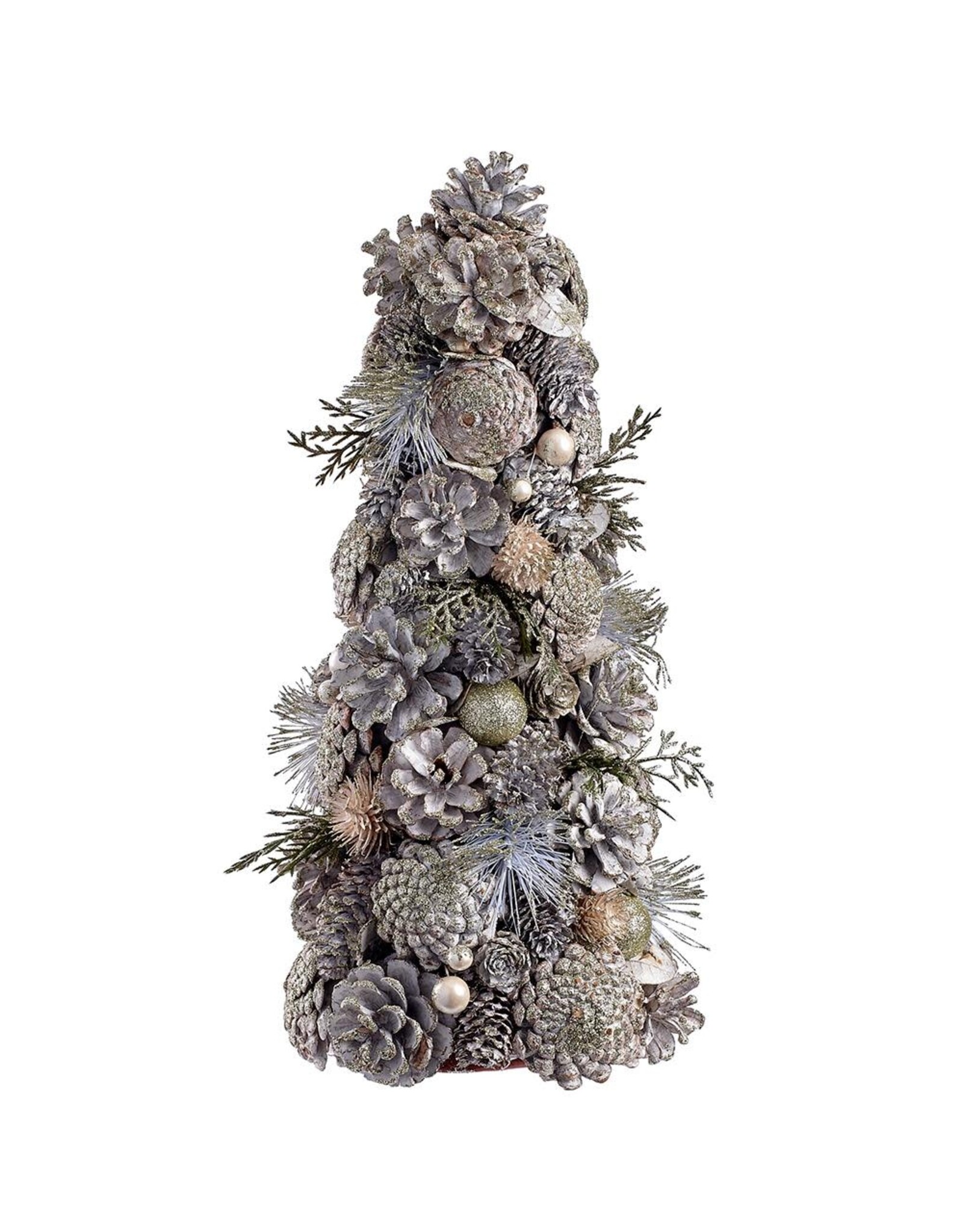 16" Glittered Pine Cone/Ball/Pine Topiary Champagne XDR049-CN