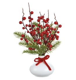 12" Berry/Pine in Ceramic Vase XLF593-RE/GR