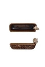 9-1/4"L x 3-1/2"H Stoneware Dish w Squirrel Holding Acorn