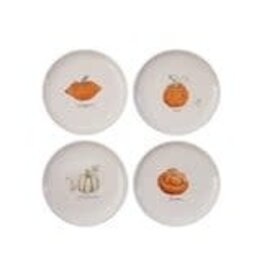 6"Rnd Stoneware Plate w Pumpkin, 4 Asst